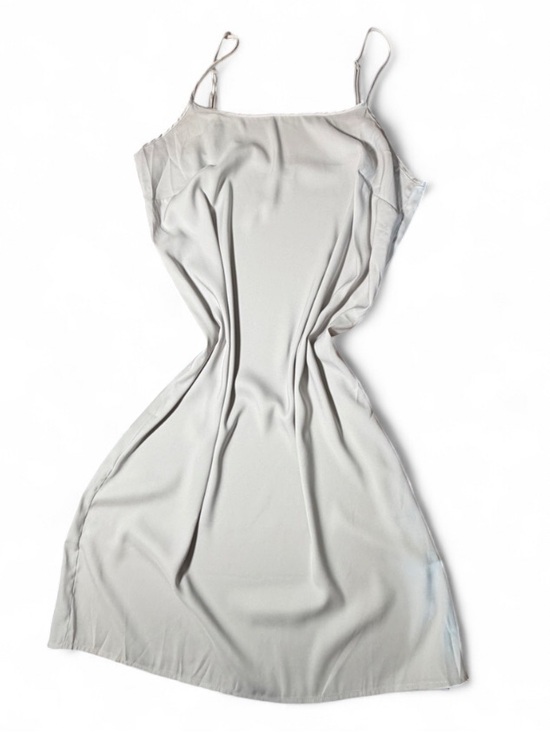 Dresses & Skirts - Minimalist Satin Slip Dress XS Light Grey Adjustable Straps Layering Midi